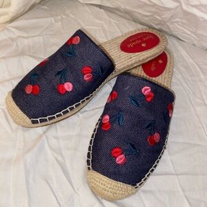 Kate Spade Navy Cherry Embroidered Flats